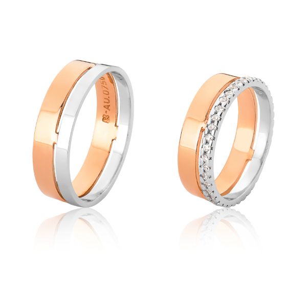 Alianças de Ouro Rose 18k com Diamantes - FA-1093-R - Fábrica das Alianças