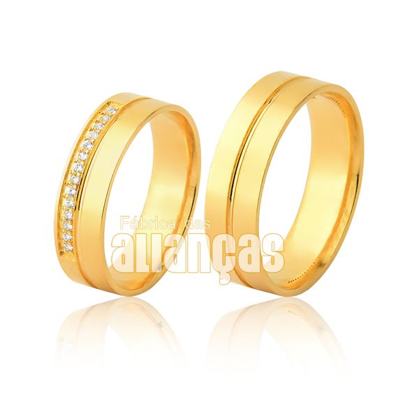 Par De Alianças De Ouro Amarelo 18k - FA-1050-Z - Fábrica das Alianças