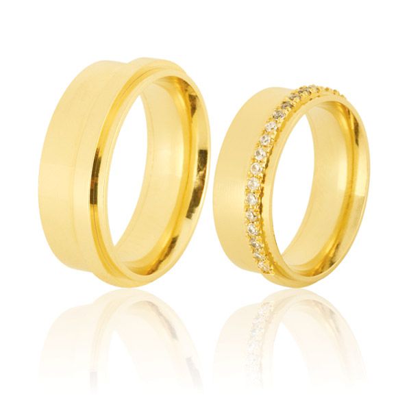 Alianças De Ouro 18k Com Diamantes - FA-385 - Fábrica das Alianças