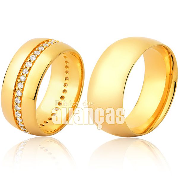 Par Alianças De Ouro 18k Com Diamantes - FA-1059 - Fábrica das Alianças