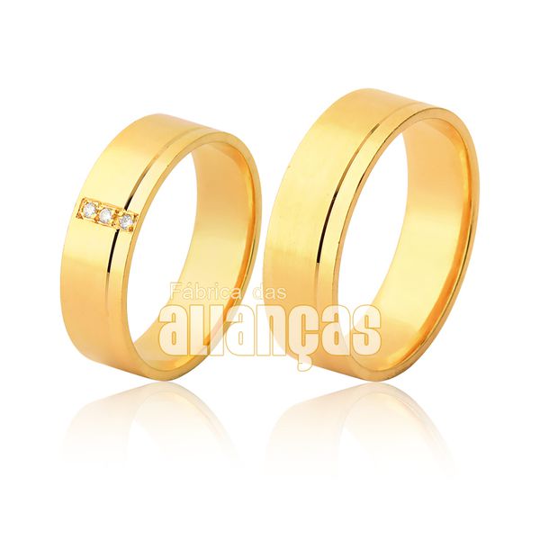 Par De Alianças De Ouro Amarelo 18k - FA-1146-Z - Fábrica das Alianças