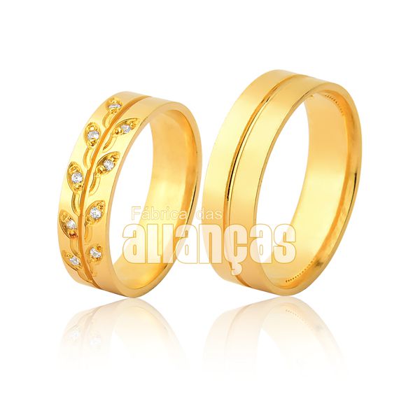 Par Alianças De Ouro 18k Com Diamantes - FA-1052 - Fábrica das Alianças