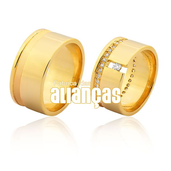 Alianças De Noivado e Casamento Em Ouro Amarelo 18k 0,750 Fa-1020