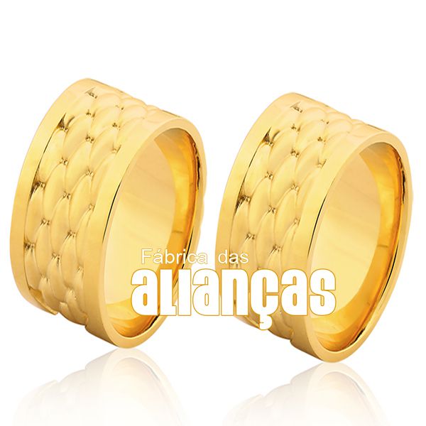 Alianças De Noivado e Casamento Em Ouro Amarelo 18k 0,750 Fa-1027 - FA-1027 - Fábrica das Alianças