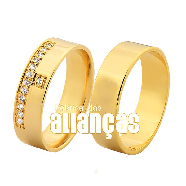 Alianças De Noivado e Casamento Em Ouro Amarelo 18k 0,750 Fa-1028