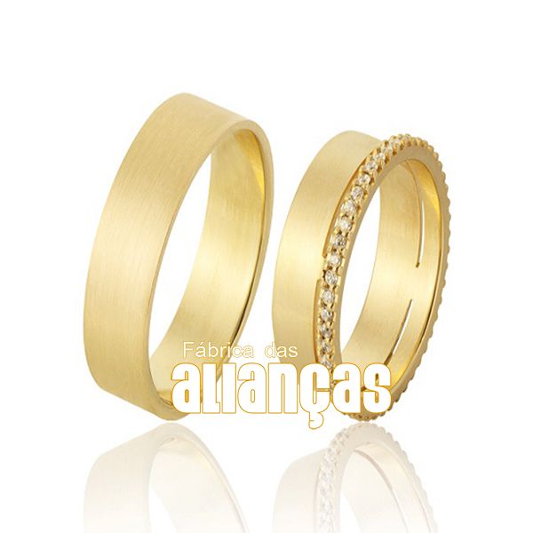 Alianças De Noivado e Casamento Em Ouro Amarelo 18k Fa-1044 - FA-1044 - Fábrica das Alianças