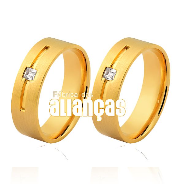 Alianças De Noivado e Casamento Em Ouro Amarelo 18k Fa-1045 - FA-1045 - Fábrica das Alianças