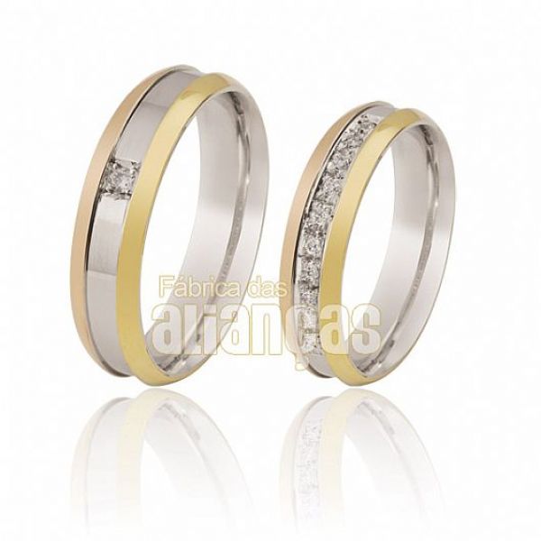 Alianças De Noivado e Casamento Em Ouro Branco 18k 0,750 - FA-113-Brilhantes - Fábrica das Alianças