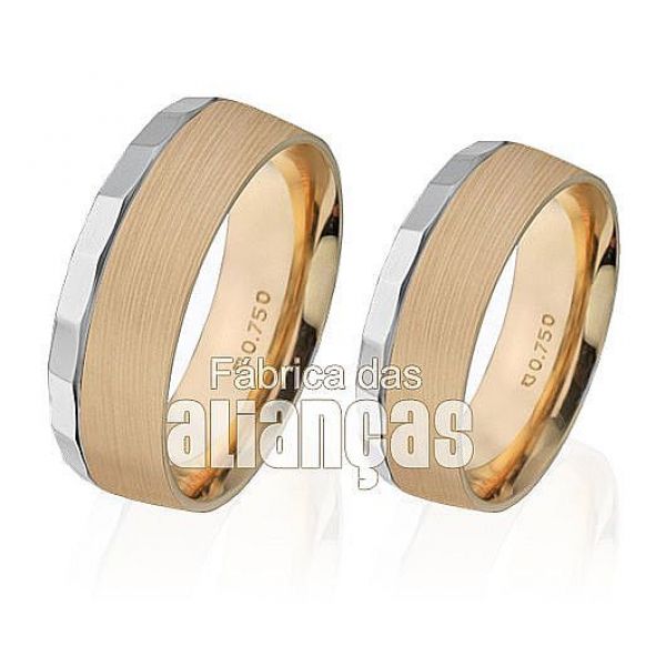 Aliança de Ouro 18k Estilizada - FA-254 - Fábrica das Alianças