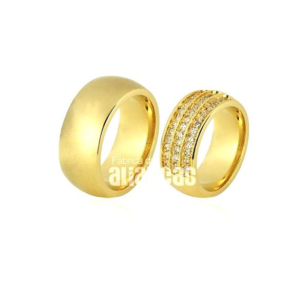 Aliança de Ouro 18k Pesada com Diamantes - FA-708 - Fábrica das Alianças