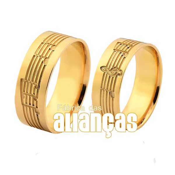 Alianças de ouro com notas musicais - FA-876 - Fábrica das Alianças