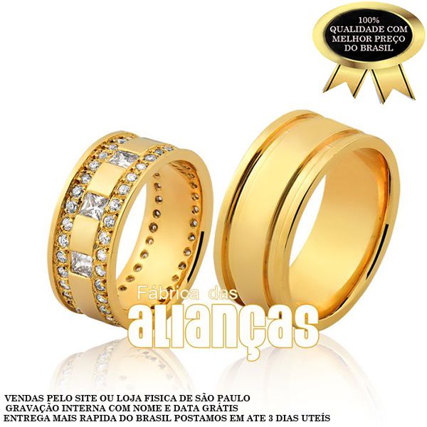 Alianças De Noivado e Casamento Em Ouro Amarelo 18k 0,750 Fa-1135 - FA-1135 - Fábrica das Alianças