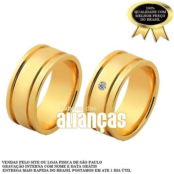 Alianças De Noivado e Casamento Em Ouro Amarelo 18k 0,750 Fa-1137 - FA-1137 - Fábrica das Alianças