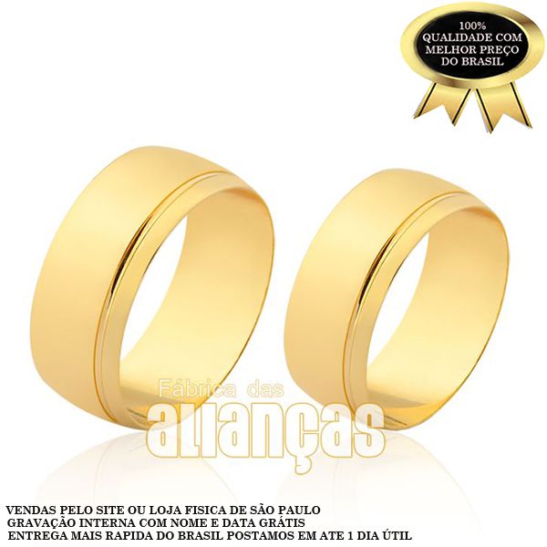 Alianças de Ouro 10k com Friso - FA-1853-10K - Fábrica das Alianças