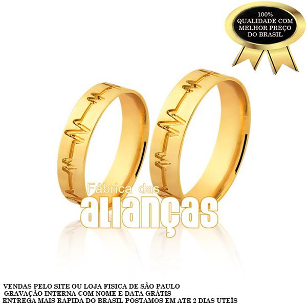 Alianças De Noivado e Casamento Em Ouro Amarelo 10k 0,416 - FA-1038-10k - Fábrica das Alianças
