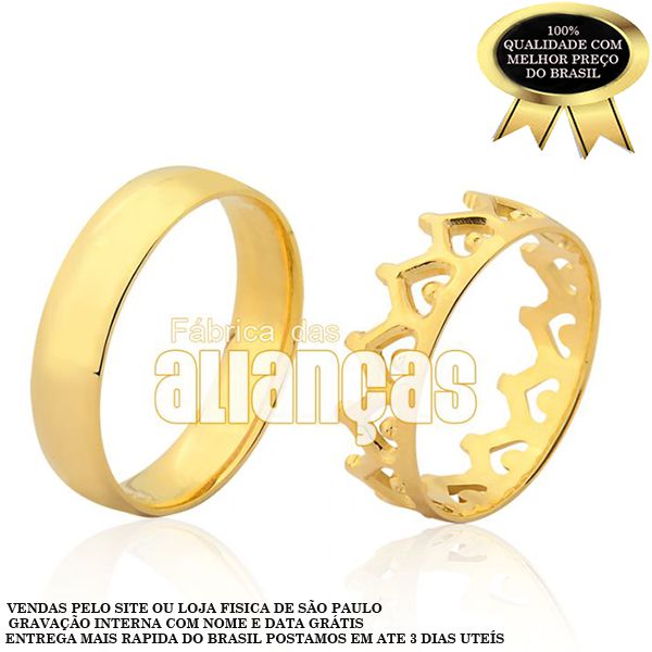 Aliança De Coroa De Ouro - FA-962 - Fábrica das Alianças