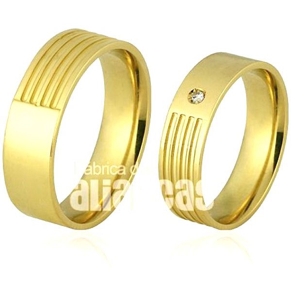 Alianças De Noivado e Casamento Em Ouro Amarelo 18k 0,750 Fa-695 - FA-695 - Fábrica das Alianças