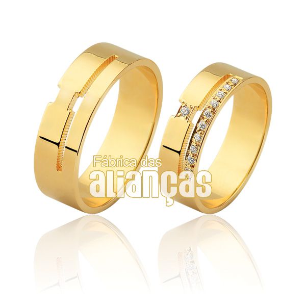 Alianças De Noivado e Casamento Em Ouro Amarelo 18k 0,750 Fa-936 - FA-936 - Fábrica das Alianças