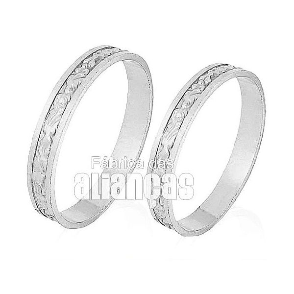 Alianças De Noivado e Casamento Em Ouro Branco 18k 0,750 Fa-225-b - FA-225-B - Fábrica das Alianças