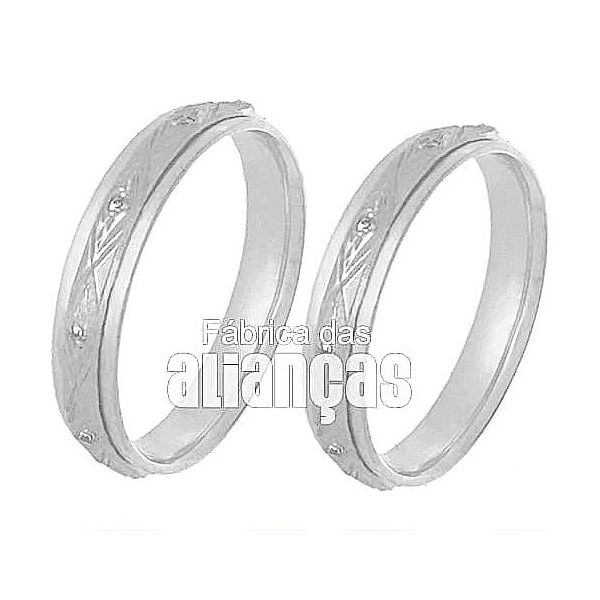 Alianças De Noivado e Casamento Em Ouro Branco 18k 0,750 Fa-242-b - FA-242-B - Fábrica das Alianças