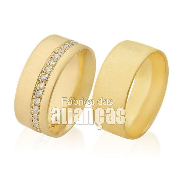 Par De Alianças De Ouro Amarelo 18k - FA-283-Z - Fábrica das Alianças