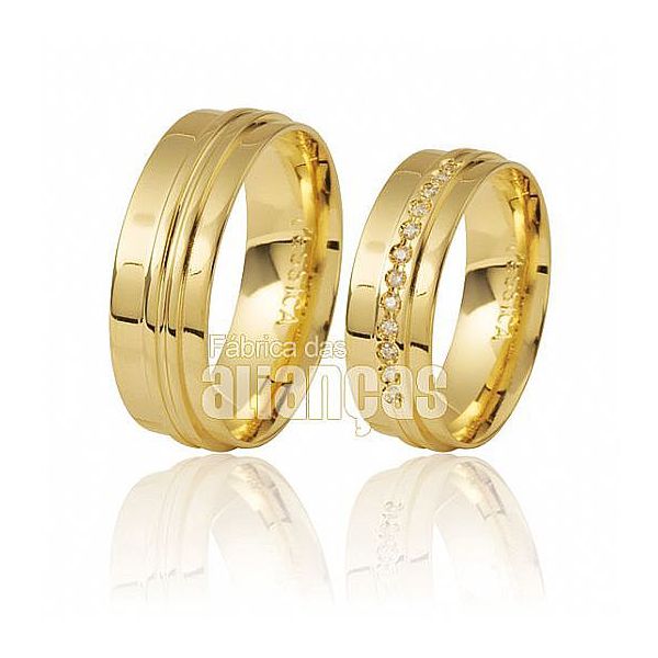 Par De Alianças De Ouro Amarelo 18k - FA-284-Z - Fábrica das Alianças