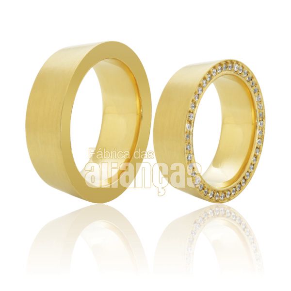 Alianças Pesadas de Ouro 18k com Diamantes - FA-319 - Fábrica das Alianças