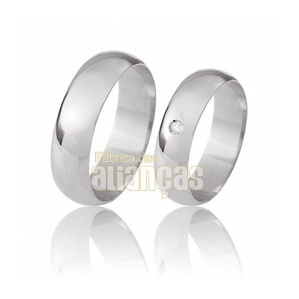 Aliança De Ouro Branco Com Diamantes 18k - FA-364-B - Fábrica das Alianças