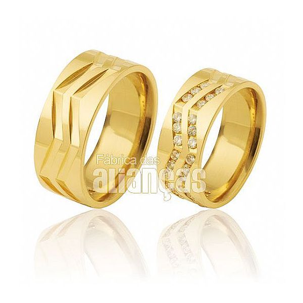 Alianças De Noivado e Casamento Em Ouro Amarelo 18k 0,750 Fa-392 - FA-392 - Fábrica das Alianças