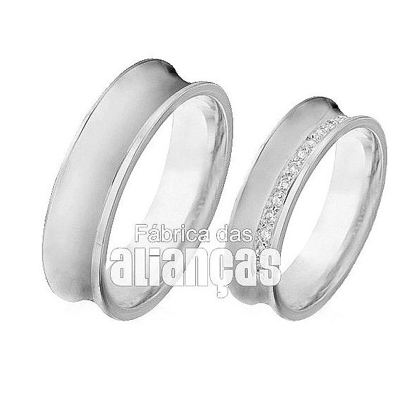 Aliança De Noivado e Casamento Em Ouro Branco 18k 0,750 Fa-407-b - FA-407-B - Fábrica das Alianças