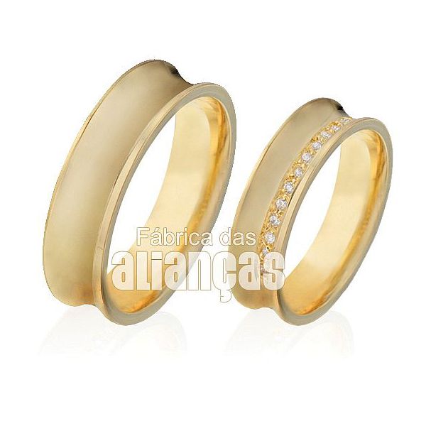 Alianças De Noivado e Casamento Em Ouro Amarelo 18k 0,750 Fa-407 - FA-407 - Fábrica das Alianças