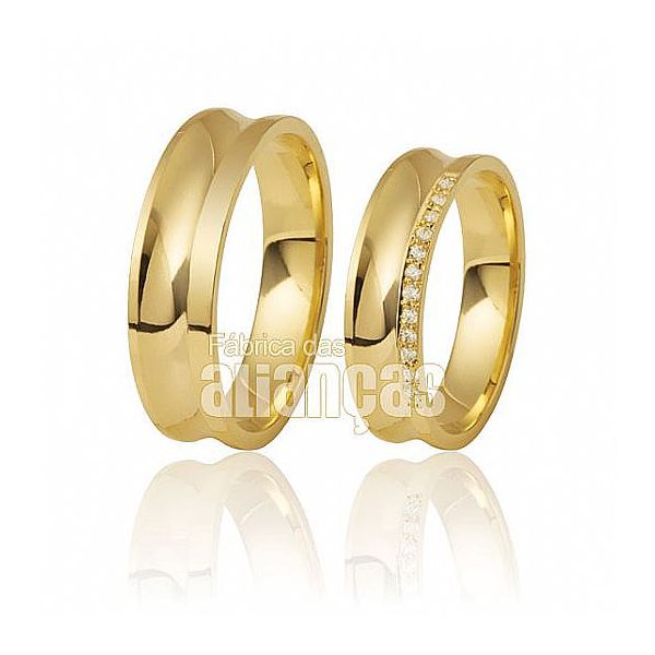 Alianças De Noivado e Casamento Em Ouro Amarelo 18k 0,750 Fa-410 - FA-410 - Fábrica das Alianças