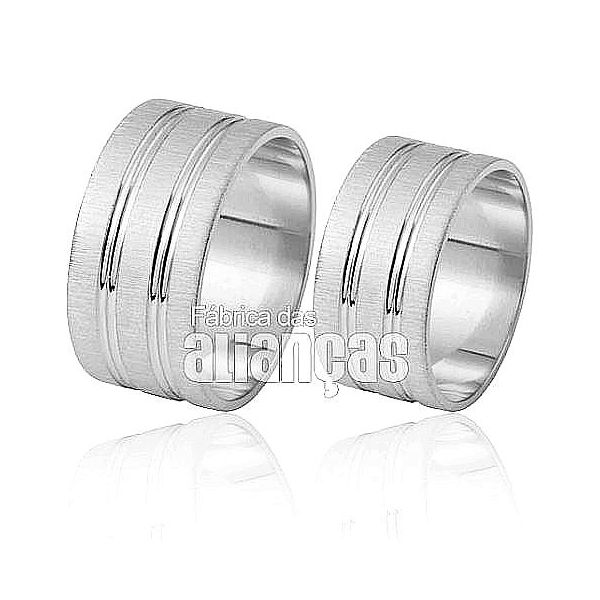 Alianças De Noivado e Casamento Em Ouro Branco 18k - FA-413-B - Fábrica das Alianças