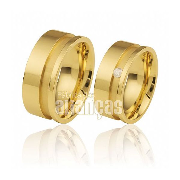 Alianças em Ouro Amarelo 18k para Casamento - FA-437 - Fábrica das Alianças