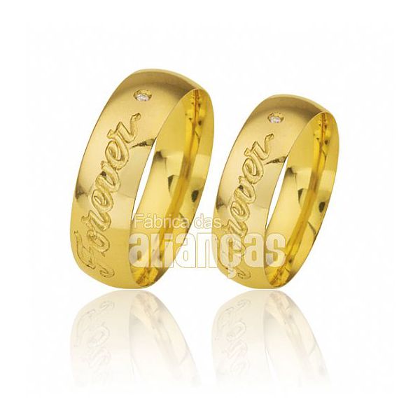 Par De Alianças De Ouro Amarelo 18k - FA-160-Z - Fábrica das Alianças