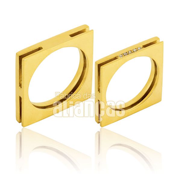 Par De Alianças De Ouro Amarelo 18k - FA-447-Z - Fábrica das Alianças