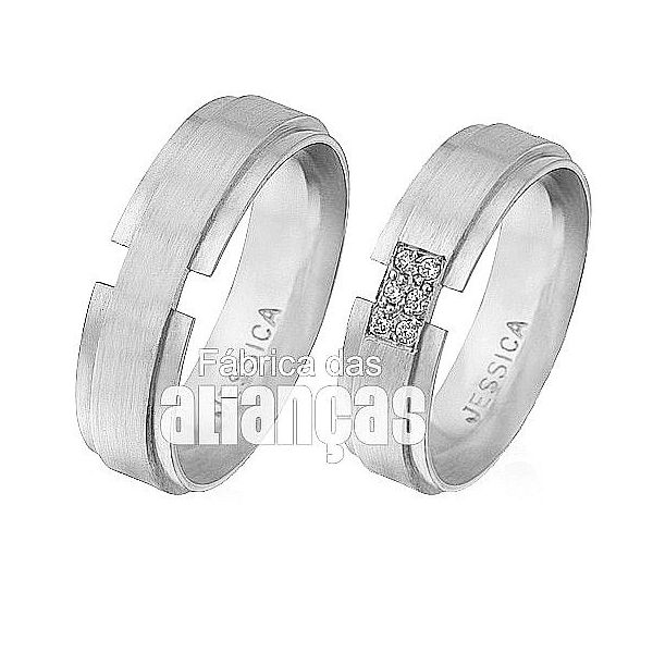 Aliança De Noivado e Casamento Em Ouro Branco 18k 0,750 Fa-498-b - FA-498-B - Fábrica das Alianças