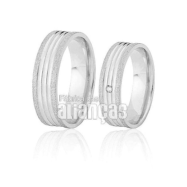 Aliança De Noivado e Casamento Em Ouro Branco 18k 0,750 Fa-499-b - FA-499-B - Fábrica das Alianças