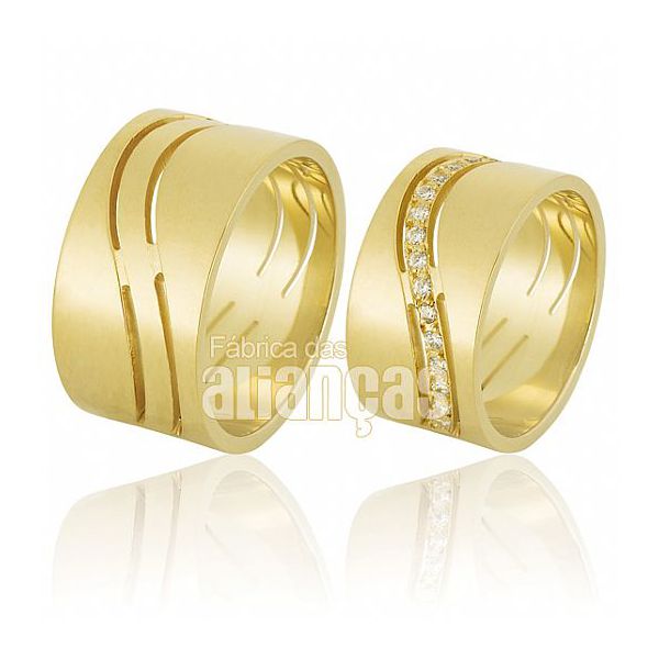 Par De Alianças De Ouro Amarelo 18k - FA-609-Z - Fábrica das Alianças