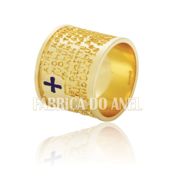 Aliança Com Oração Pai Nosso Em Latim Em Ouro Amarelo 18k 0,750 Fa-638