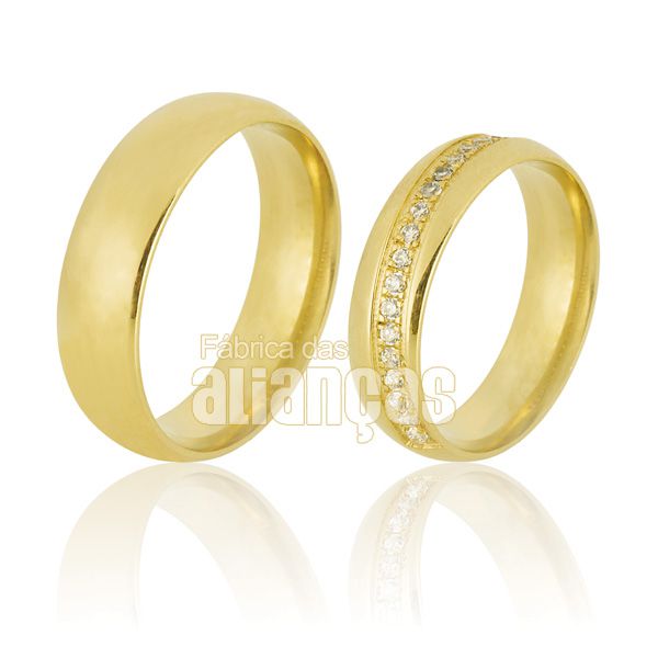 Alianças com Diamantes em Ouro 18k - FA-670 - Fábrica das Alianças