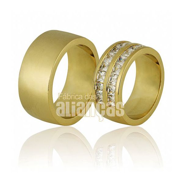 Par De Alianças De Ouro Amarelo 18k - FA-672-Z - Fábrica das Alianças