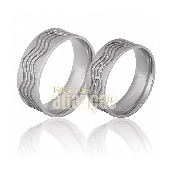 Alianças com Frisos Ondulados em Ouro Branco - FA-675-B - Fábrica das Alianças
