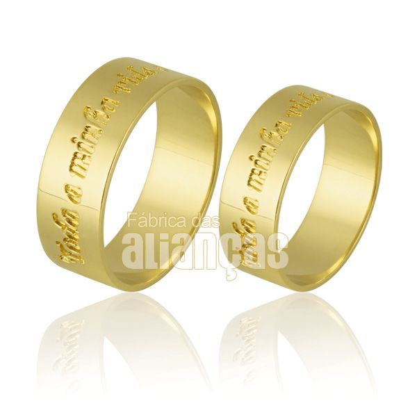 Aliança de Ouro 18k com Frase - FA-722 - Fábrica das Alianças