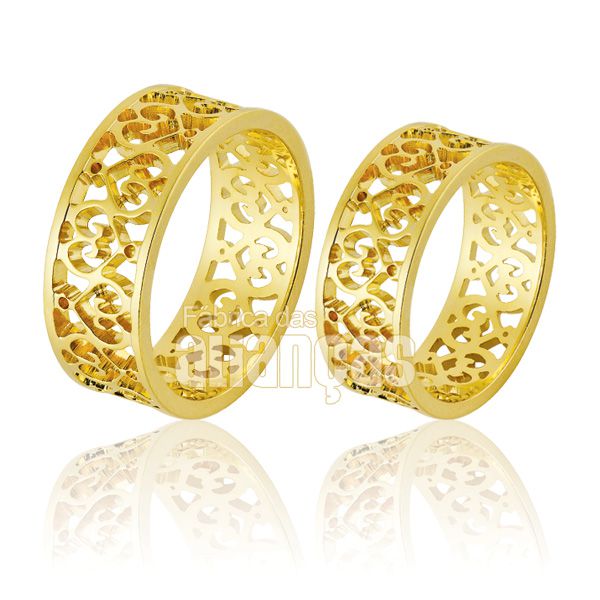 Alianças De Noivado e Casamento Em Ouro Amarelo 18k - FA-773 - Fábrica das Alianças