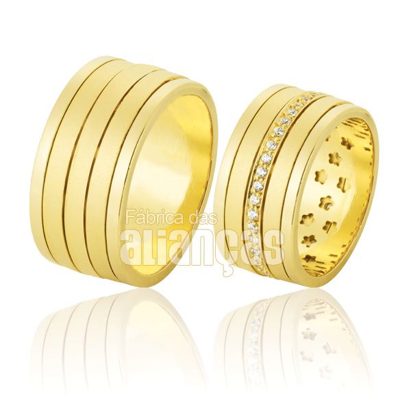 Alianças De Noivado e Casamento Em Ouro Amarelo 18k 0,750 Fa-774 - FA-774 - Fábrica das Alianças