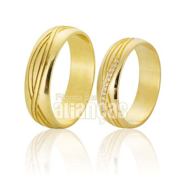 Alianças De Noivado e Casamento Em Ouro Amarelo 18k 0,750 Fa-778 - FA-778 - Fábrica das Alianças