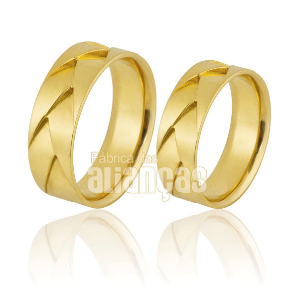 Alianças De Noivado e Casamento Em Ouro Amarelo 18k - FA-796 - Fábrica das Alianças