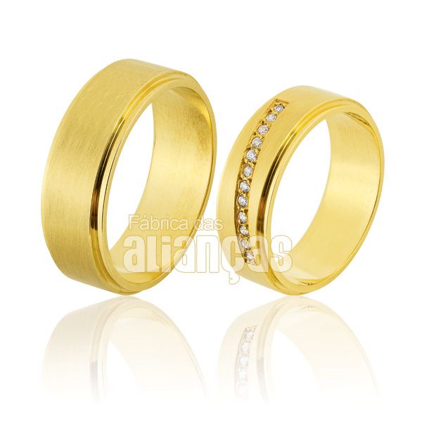 Alianças De Noivado e Casamento Em Ouro Amarelo 18k 0,750 Fa-821 - FA-821 - Fábrica das Alianças