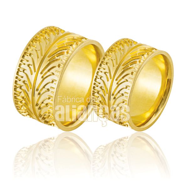 Alianças De Noivado e Casamento Em Ouro Amarelo 18k - FA-862 - Fábrica das Alianças